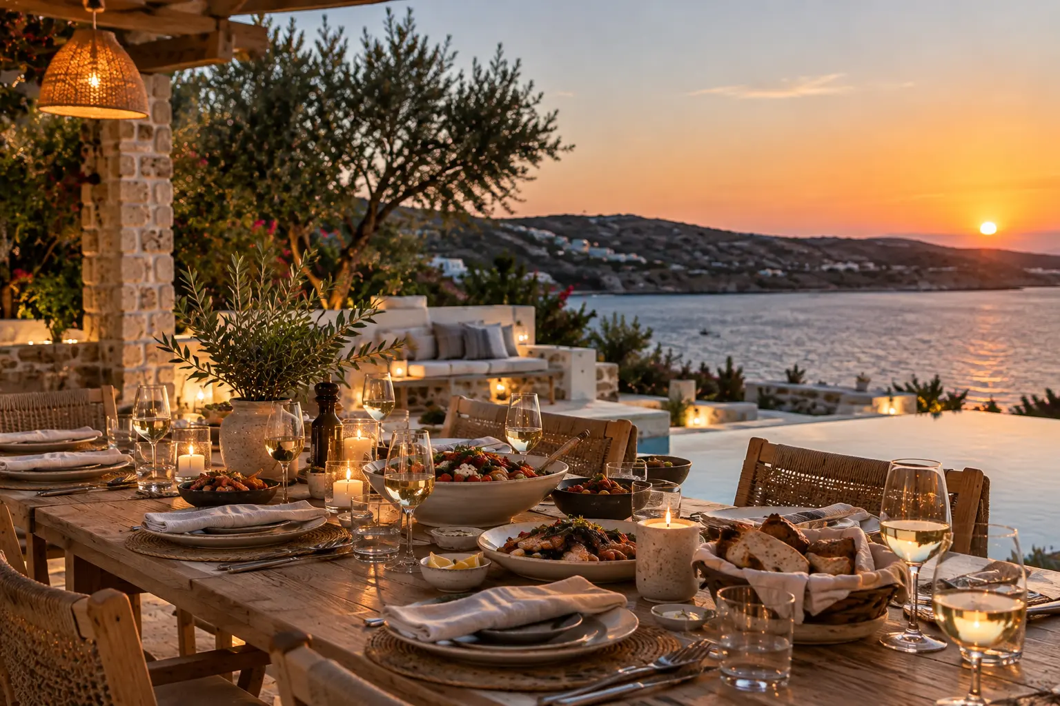 Private group dining experience at a villa in Paros