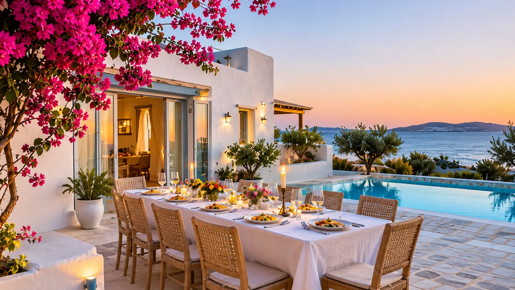 Private chef in Paros creating a dining experience at a luxury villa