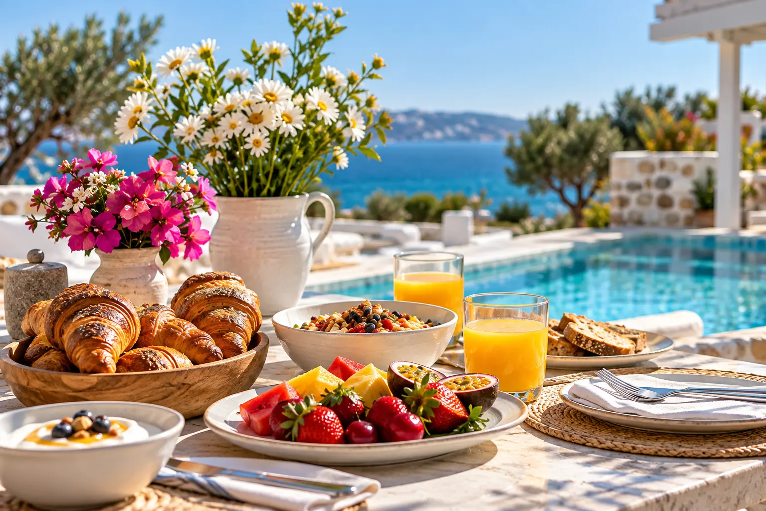 Private chef breakfast served at a villa in Paros