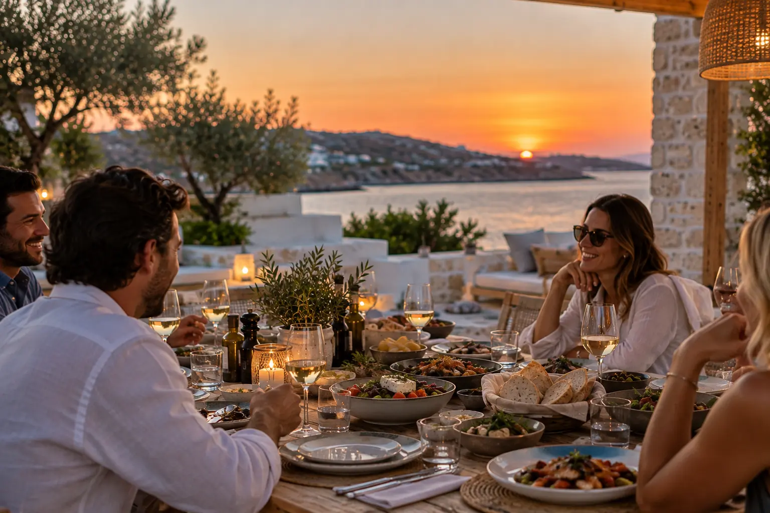 Private chef dining for a special occasion at a villa in Paros