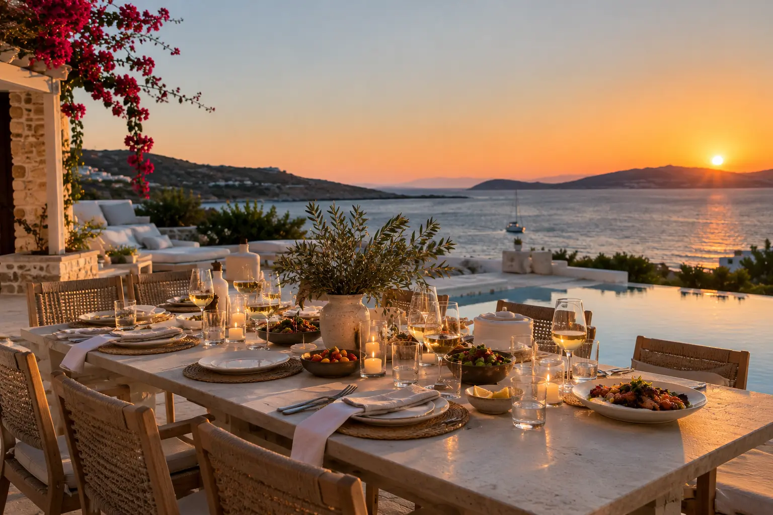 Private sunset dinner prepared at a villa in Paros