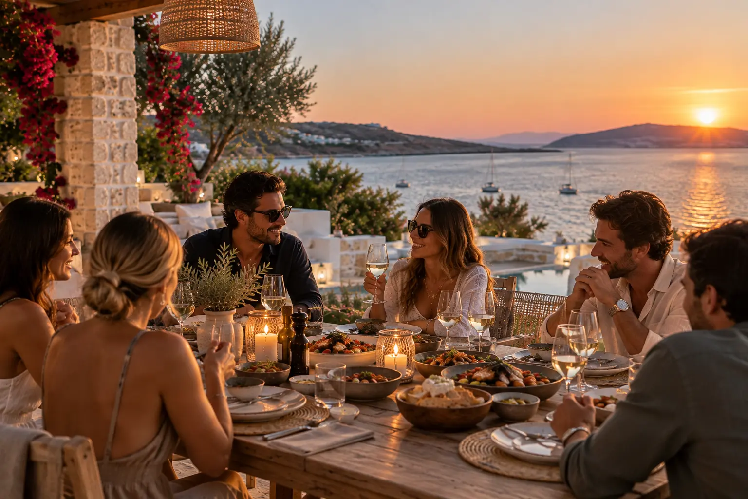 Mediterranean dishes prepared for a private dining table in Paros
